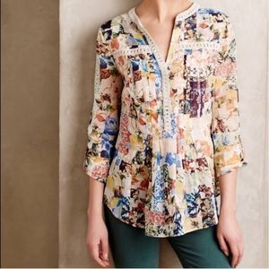 Anthro Maeve Floral Crochet Trim Babydoll Blouse 6